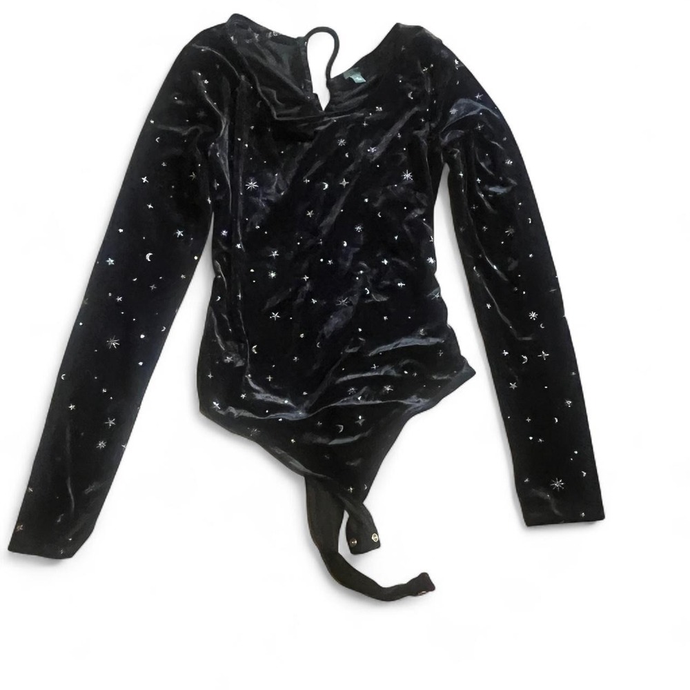 Wild Fable black velvet long sleeve top with stars and open back Witchy